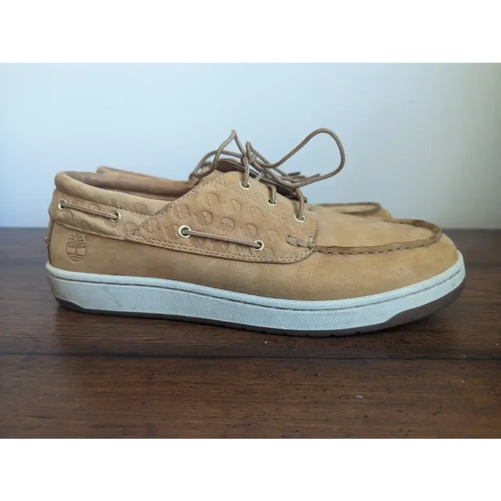 Timberland Light Brown Leather Boat Shoes with embossed logo Mens Size 10.5